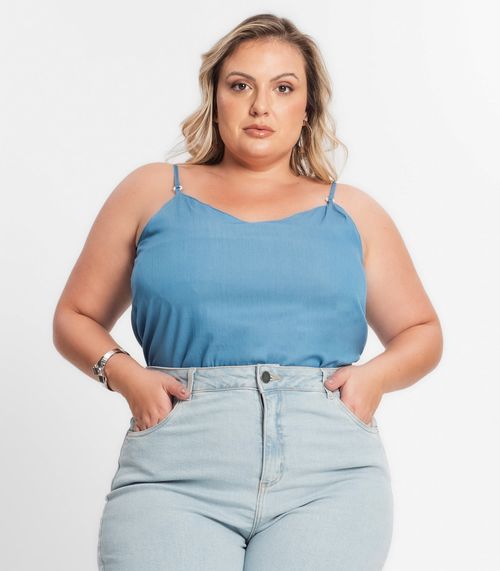 Blusa De Alça Feminina Plus Size Secret Glam Azul