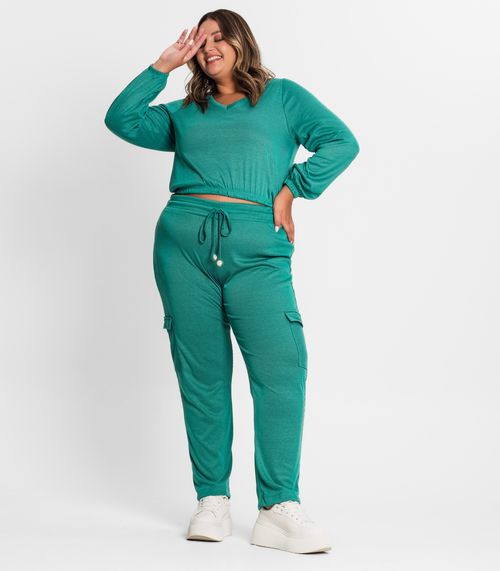 Calça Feminina Plus Size Em Ribana Duo Secret Glam Verde