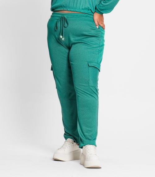 Calça Feminina Plus Size Em Ribana Duo Secret Glam Verde