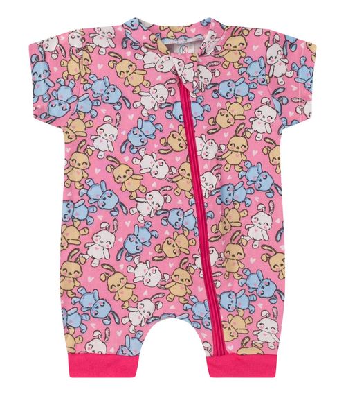 Macacão Bebe Curto Com Zíper Suedine Kappes Rosa