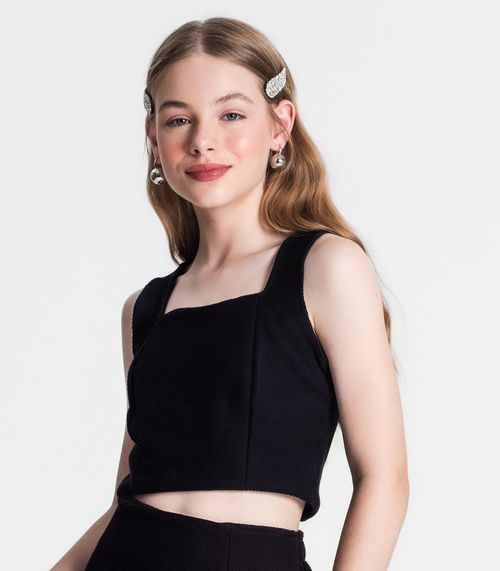Conjunto Juvenil Cropped e Shorts Saia Minty Preto