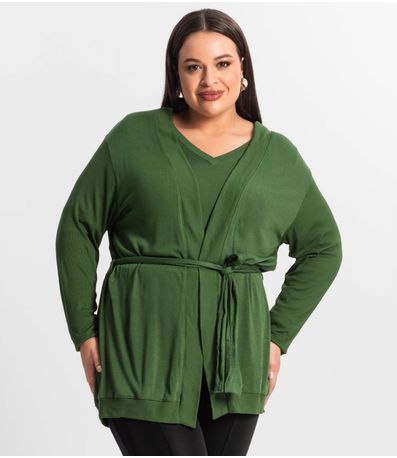 Cardigan Plus Size Feminino Secret Glam Verde