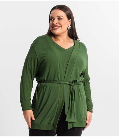 Cardigan Plus Size Feminino Secret Glam Verde