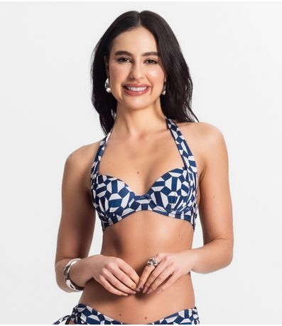 Top Biquíni Estampado Com Bojo Uni Femme Bege