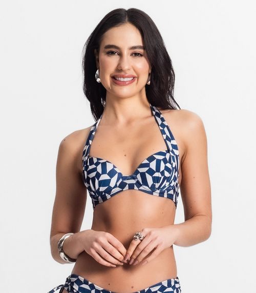 Top Biquíni Estampado Com Bojo Uni Femme Bege