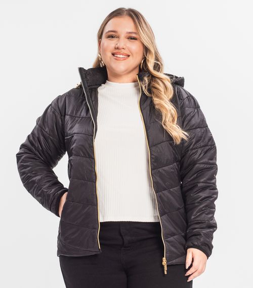 Jaqueta Com Capuz Plus Size Secret Glam Preto