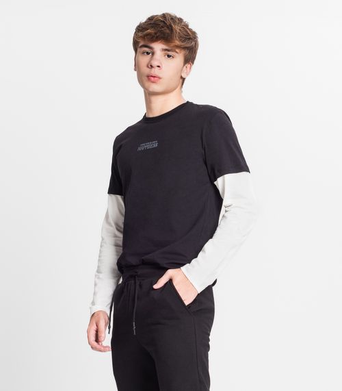 Camiseta Manga Longa Juvenil Em Meia Malha Minty Preto