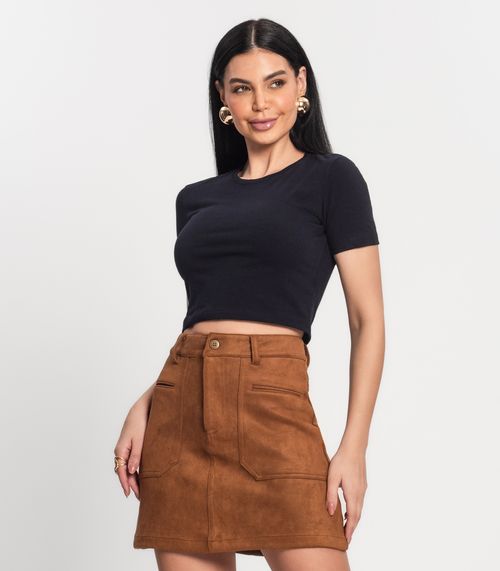 Blusa Feminina Cropped Cotton 30 Básica Kohmar Preto