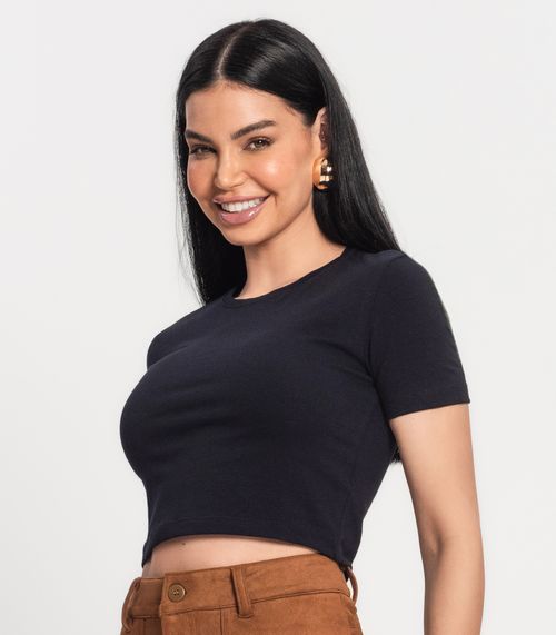 Blusa Feminina Cropped Cotton 30 Básica Kohmar Preto