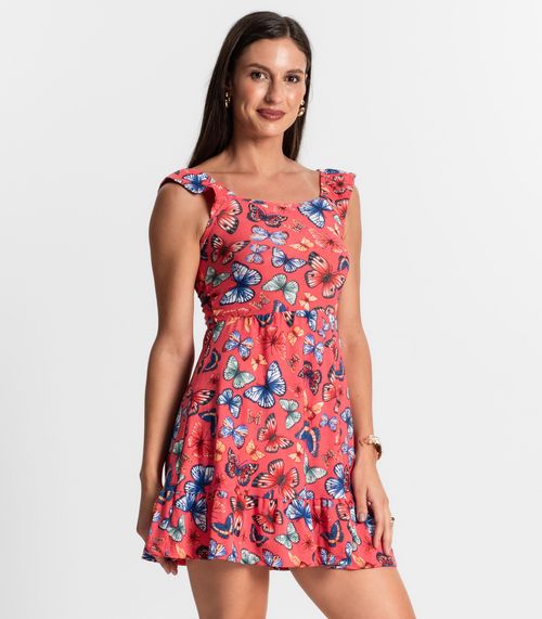 Vestido Feminino Curto Estampado Babados Use Up Rosa