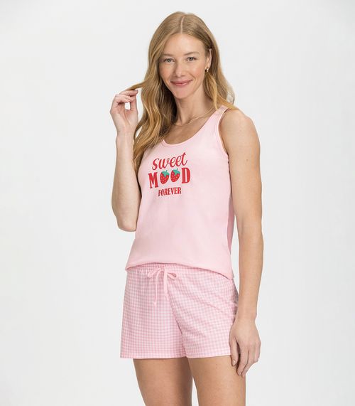 Pijama Feminino Regata Morangos Mensageira Da Paz Rosa