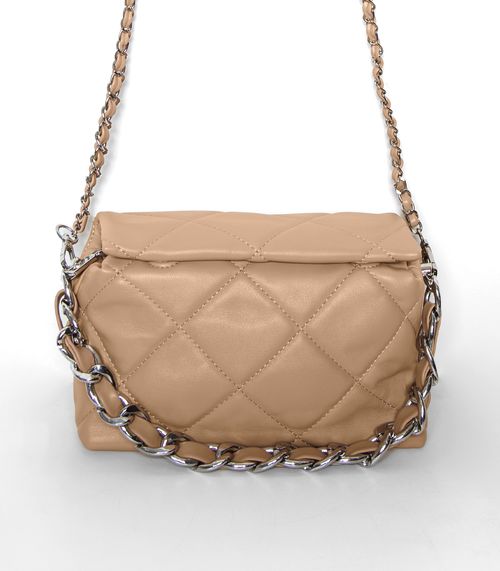 Bolsa Feminina Matelassada Com Corrente Bela Gaia Bege