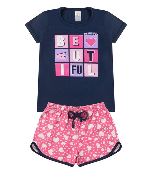 Conjunto Menina Cotton Estampado Kappes Azul