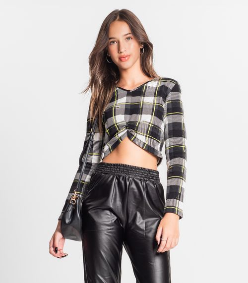 Blusa Juvenil Feminina Em Molecotton Xadrez Minty Preto