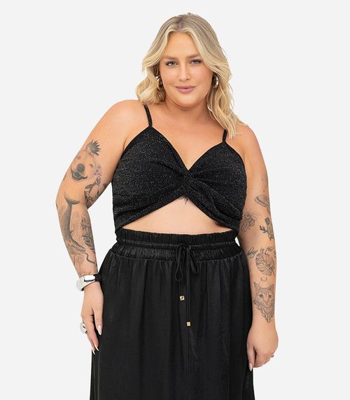 Blusa Cropped Feminina Plus Size Secret Glam Preto