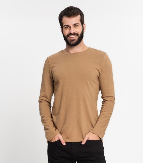 Camiseta Manga Longa Masculina Gola Redonda Kohmar Marrom