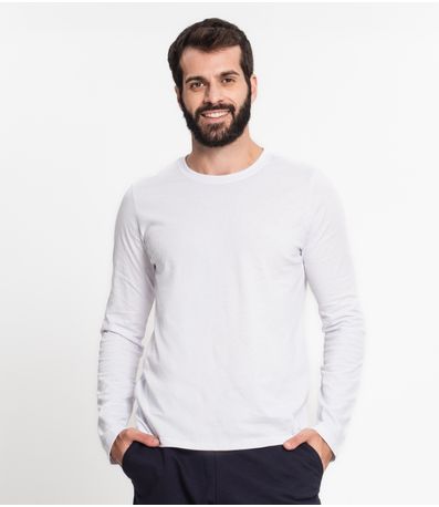 Camiseta Manga Longa Masculina  Meia Malha Kohmar Branco