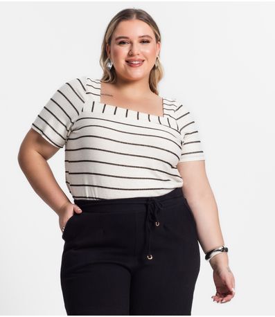 Blusa Feminina Plus Size Listrada Secret Glam Preto