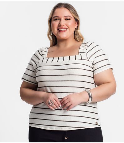 Blusa Feminina Plus Size Listrada Secret Glam Preto