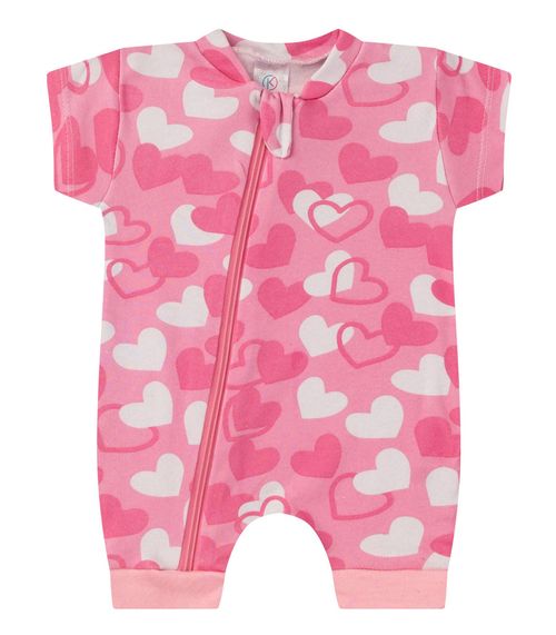 Macacão Bebe Curto Com Zíper Suedine Kappes Rosa