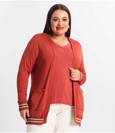 Cardigan Plus Size Feminino Secret Glam Vermelho