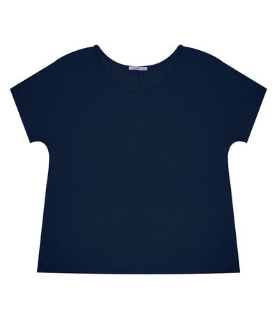Blusa Manga Curta Feminina Plus Size Secret Glam Azul