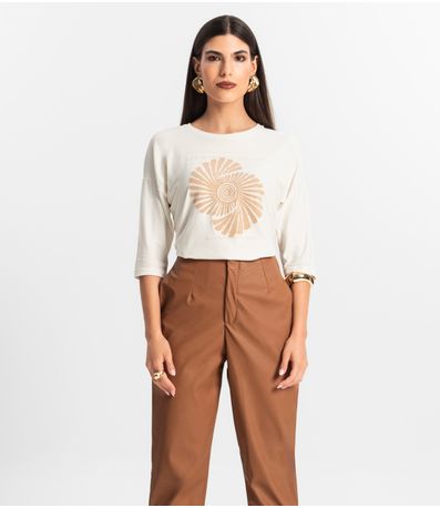 Blusa Feminina Manga 7/8 Viscose Endless Bege