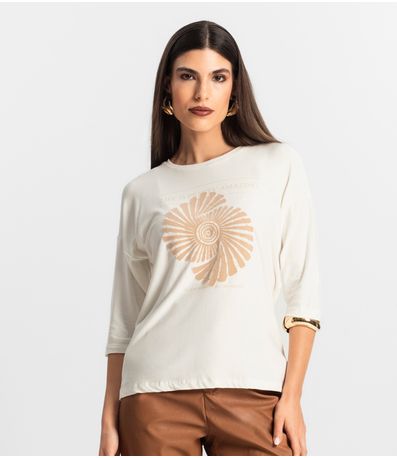 Blusa Feminina Manga 7/8 Viscose Endless Bege