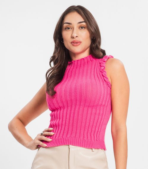 Regata Feminina Frufru Tricot Básico Select Rosa