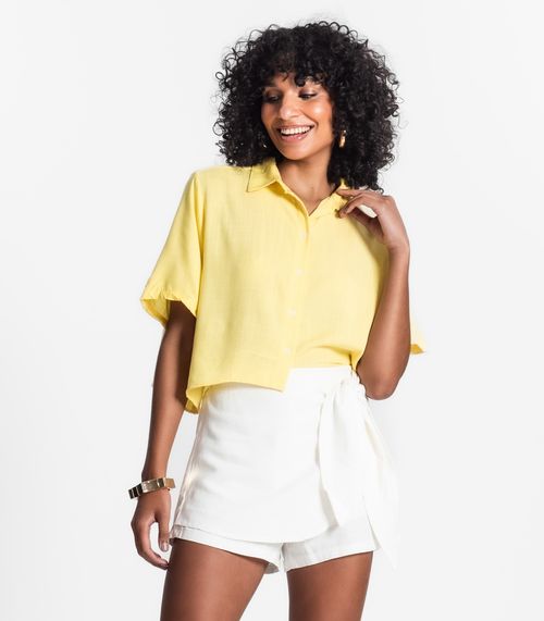 Camisa Cropped Feminina Básica Select Amarelo