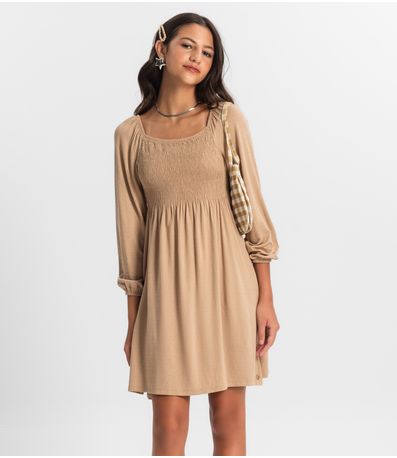 Vestido Juvenil Manga Longa Minty Marrom