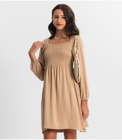 Vestido Juvenil Manga Longa Minty Marrom