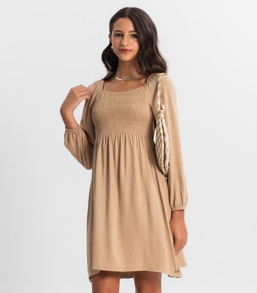 Vestido Juvenil Manga Longa Minty Marrom