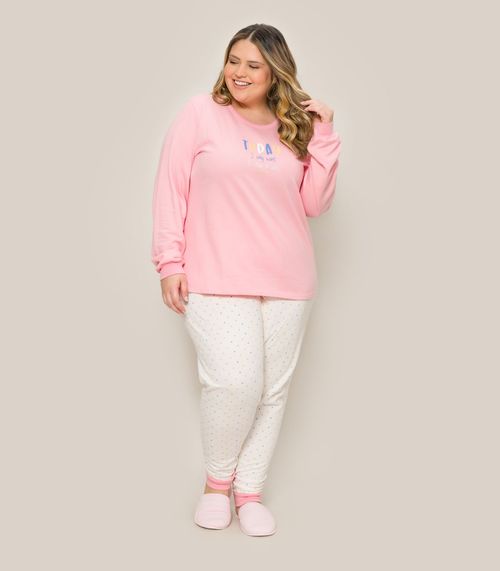Pijama Plus Manga Longa Moletinho Evanilda Rosa