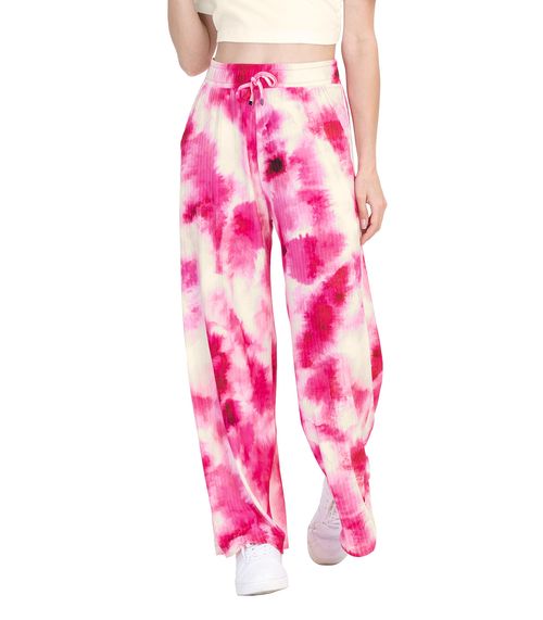 Calça Juvenil Pantalona Em Ribana Canelada Minty Rosa