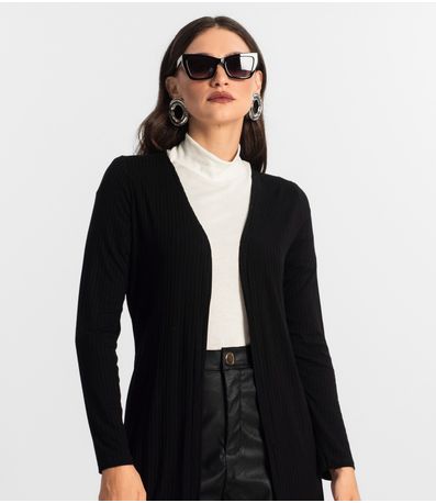 Cardigan Feminino Ribana Canelada Endless Preto