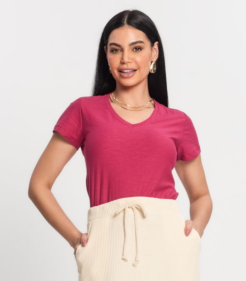 Blusa Feminina Decote V Flamé Básica Kohmar Rosa