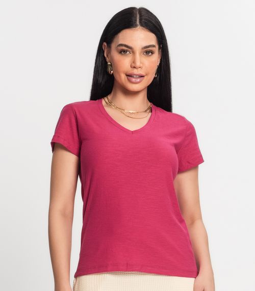 Blusa Feminina Decote V Flamé Básica Kohmar Rosa