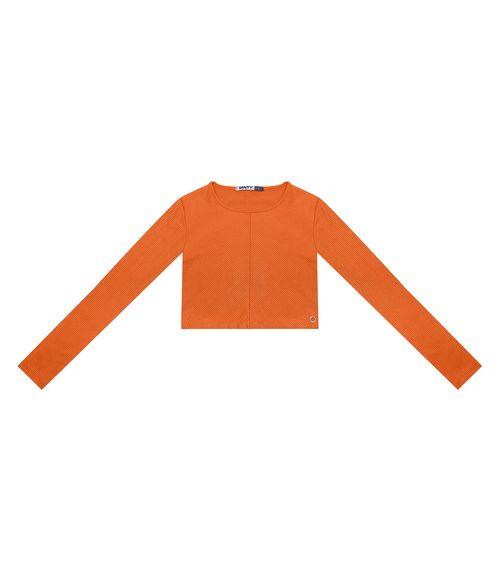 Blusa Cropped Juvenil Manga Longa Minty Laranja