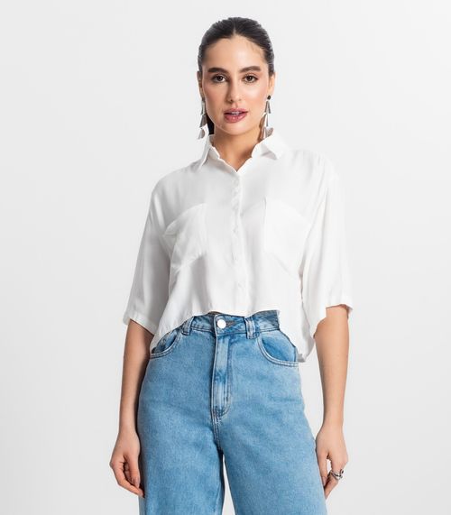 Cropped Feminino Com Botões E Bolsos Select Branco