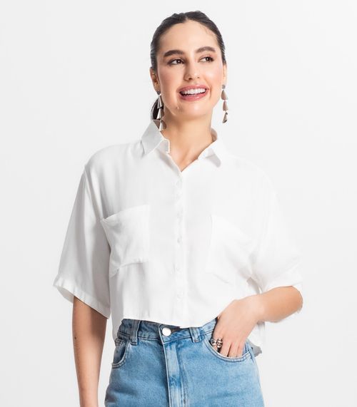 Cropped Feminino Com Botões E Bolsos Select Branco