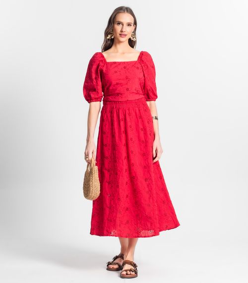 Saia Midi Feminina Em Laise Endless Vermelho