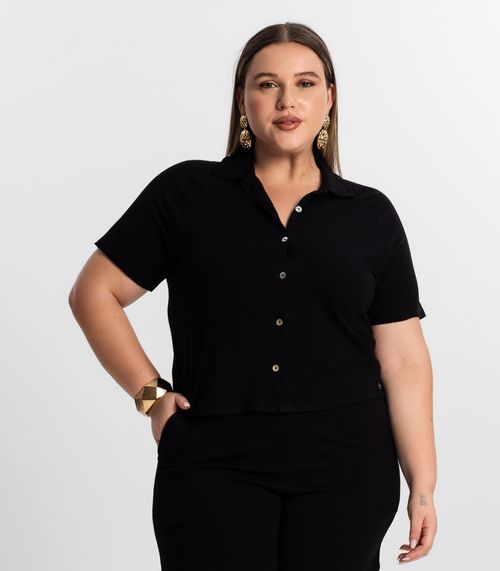 Conjunto Plus Size Camisa Com Bermuda Secret Glam Preto