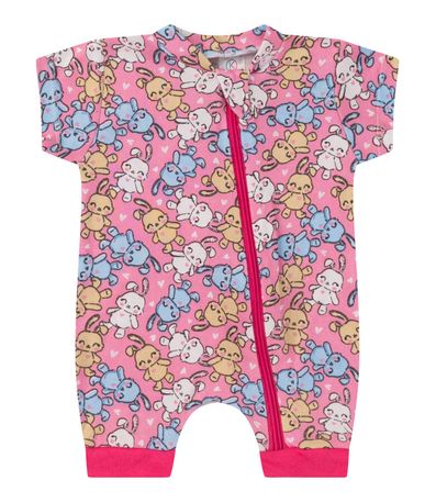 Macacão Bebe Curto Com Zíper Suedine Kappes Rosa