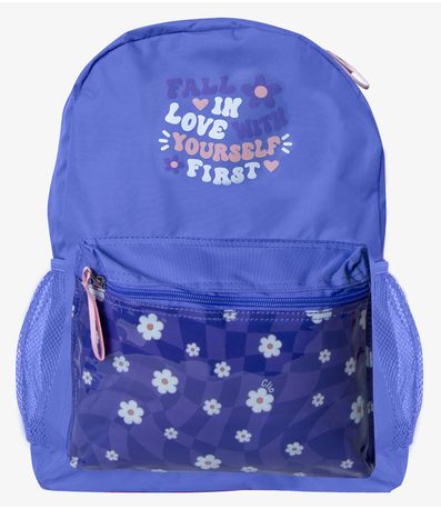 Mochila Escolar Feminina Estampada Flores Clio Azul
