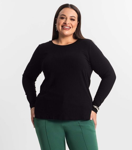 Blusa Manga Longa Ribana Canelada Secret Glam Preto