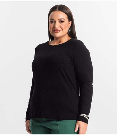 Blusa Manga Longa Ribana Canelada Secret Glam Preto