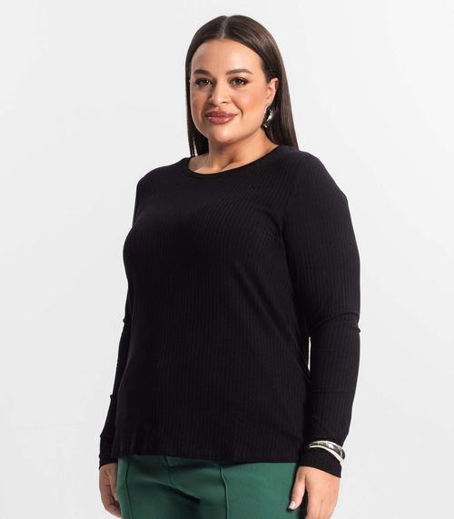 Blusa Manga Longa Ribana Canelada Secret Glam Preto