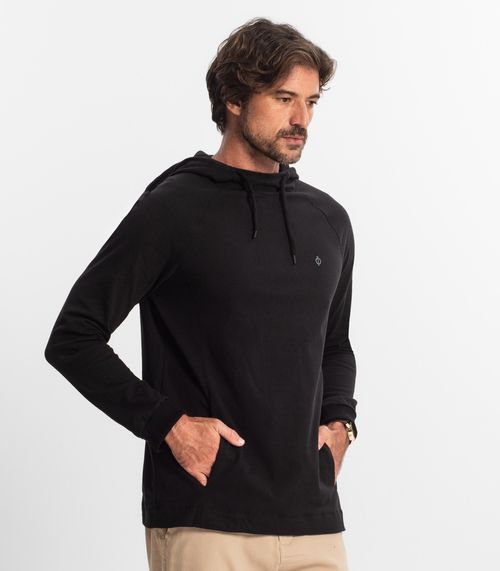 Camiseta Masculina Manga Longa com Capuz Diametro Preto
