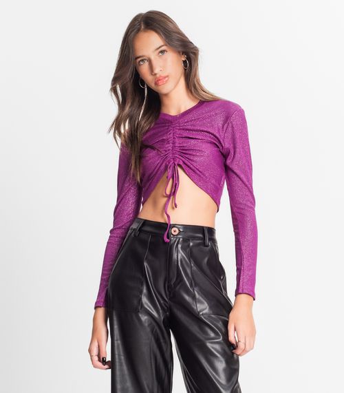 Blusa Feminina Manga Longa Ribana Canelada Minty Roxo